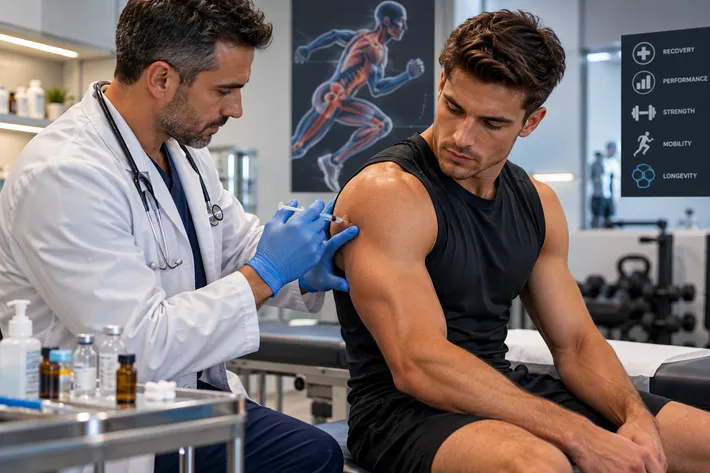 A physician treating an athlete in clinic