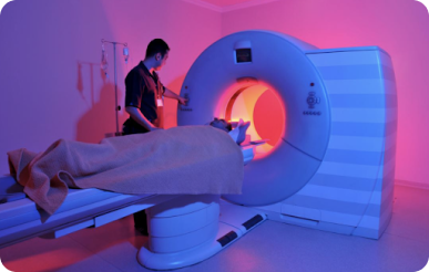 Patient undergoing MRI scan in clinic