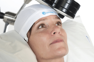 Medical device on a patient's head.